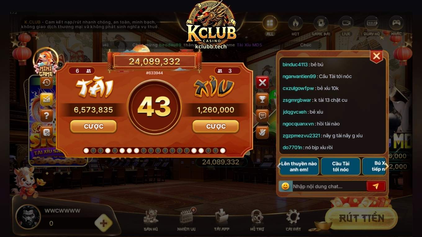 Cách đặt cược tài xỉu KCLUB chi tiết