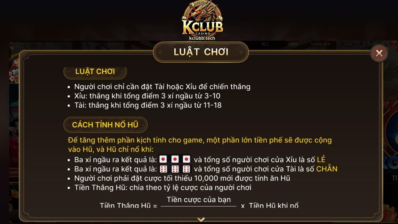 Luật chơi tài xỉu KCLUB người chơi cần biết